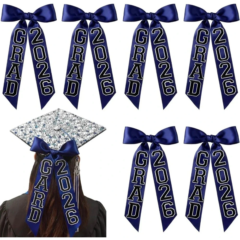 Graduation 41in Hair Bow Ribbon Unisex Navy Blue Grad 2026 DIY Satin
